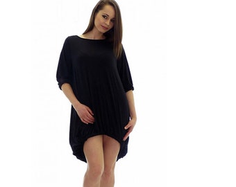 Plus size maxi dress / knee length dress / asymmetric black dress / above knee dress / baggy dress / balloon dress / half sleeve dress