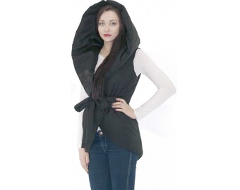 Black Women Vest, Vest with Hood, Sleeveless Vest, Winter Vest, Draped Vest, Hug Me Vest, Plus Size Vest, Oversize Vest, Asymmetrical Vest
