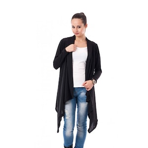 Asymmetrical Cardigan, Black Cardigan, Women Cardigan, Long Cardigan, Knitted Cardigan, Maxi Cardigan, Autumn Cardigan, Plus Size Cardigan image 1