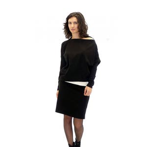 Gestricktes Kleid, Plus Size Maxikleid, Langarmkleid, Knielanges Kleid, formales Kleid, schwarzes Kleid, Frauenkleid