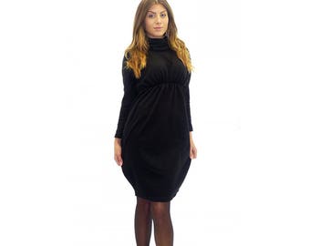 Knitted dress / long sleeve dress / black knee length dress / polo dress / turtle Neck dress / plus size maxi dress / above knee dress