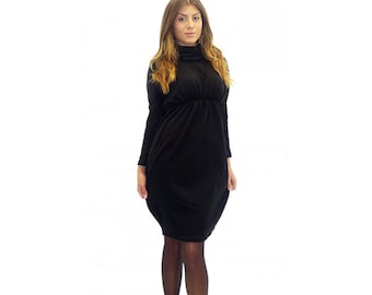 Knitted dress / long sleeve dress / black knee length dress / polo dress / turtle Neck dress / plus size maxi dress / above knee dress