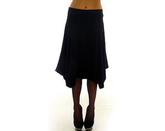 Black asymmetric skirt with elastic waist / high waist midi skirt / plus size maxi skirt / casual boho skirt, elastic flared waistband skirt