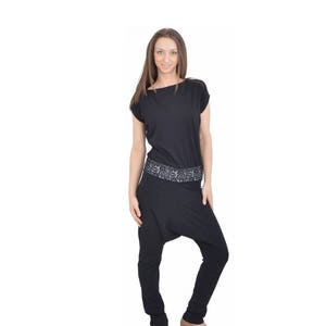 Black Jumpsuit, with drop crotch bottom and short sleeves