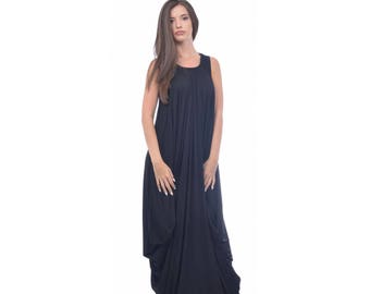 Long black dress/ Maxi dress/ Casual dress/ Black and white | Etsy
