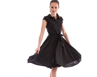 Black dress / knee length dress / shirt dress / midi dress / short sleeve dress / plus size dress / maxi dress / bubble dress / flared dress