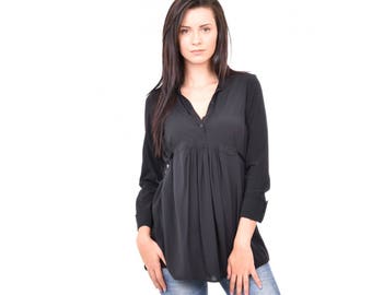 OFEEFAN Women's Long Sleeve Tunic Top – Casual Fall Shirt, Black, XL, 60% Polyester 35% Rayon 5% Spandex