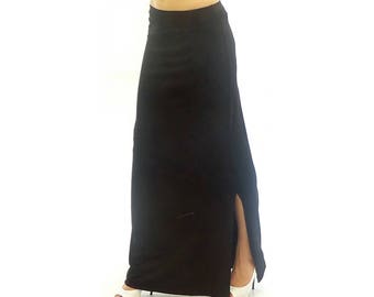 Long black pencil skirt / high elastic waist skirt / plus size maxi skirt / casual bodycon skirt / boho skirt / elastic waistband skirt