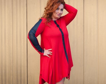 3020393 Red Cotton Blend Ribbed Tunic main image 1