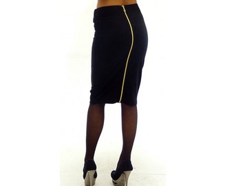 Jupe crayon noire taille haute longueur genou / jupe longue grande taille / jupe moulante décontractée / jupe taille élastique / jupe tube ajustée