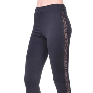 Jersey leggings with lace elements / black leggings / women leggings / plus size leggings / fitness leggings / Full Length Leggings