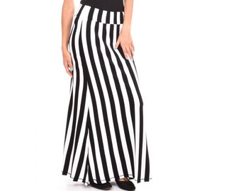 Striped skirt / long skirt / high waist skirt / plus size skirt / maxi skirt / high waist skirt / elastic waist skirt / jersey skirt