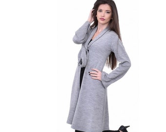 Grijs vest, lang vest, grote maten vest, oversized vest, vest met open voorkant, gebreid vest, damesvest, wintervest