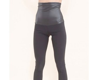 High Waist Leggings / leather leggings / black leggings / faux leather leggings / yoga pants / women leggings / elastic waist leggings