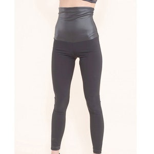 High Waist Leggings / leather leggings / black leggings / faux leather leggings / yoga pants / women leggings / elastic waist leggings image 1