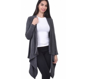Gray Cardigan, Knitted Cardigan, Long Cardigan, Asymmetrical Cardigan, Open Front Cardigan, Plus Size Cardigan, Oversize Cardigan