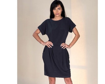 Black dress with short sleeves / knee length dress / loose dress / wide sleeve dress / plus size maxi dress / casual dress / jersey dress