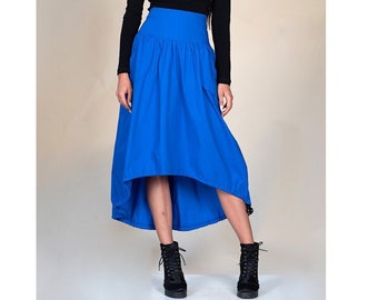 Blue skirt / asymmetrical skirt / midi skirt / flared skirt / plus size skirt / high waist skirt