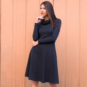 Black dress / midi dress / long sleeve dress / knee length dress / polo dress / turtleneck dress / plus size maxi dress / flared dress