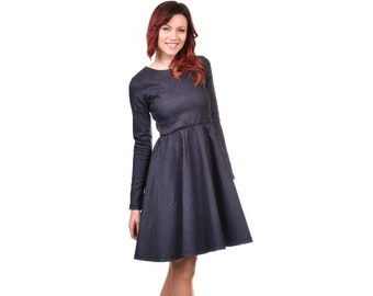 fitted denim pencil dress self-portrait - Indigo Denim Crystal Trim Mini Dress