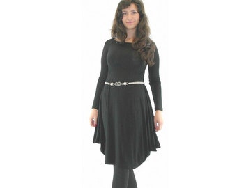 Black dress / plus size dress / long sleeve dress / asymmetric dress / midi dress / casual dress / jersey dress / knee length dress