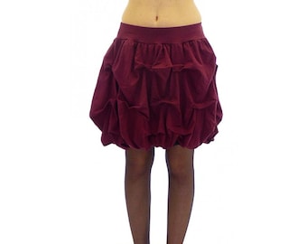Burgundy ruffle skirt with knee length / bubble balloon skirt / plus size maxi skirt / casual elastic waist skirt / elastic waistband skirt