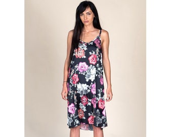 Flowers print dress with tank top / knee length midi dress / pencil dress / sleeveless dress / strap dress / plus size maxi dress