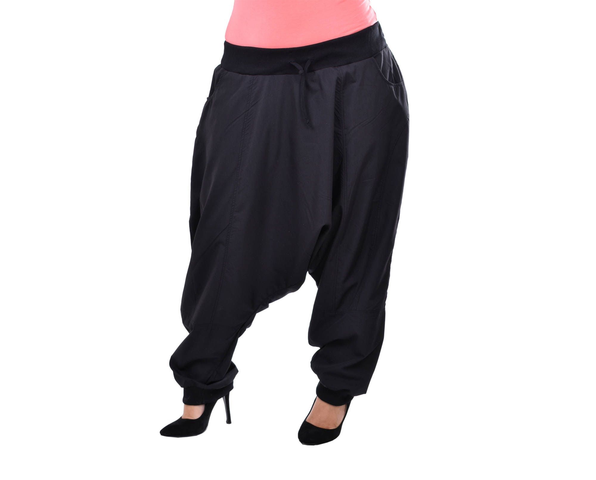 Black Drop Crotch Pants Black Harem Plus Size Maxi Pants | Etsy