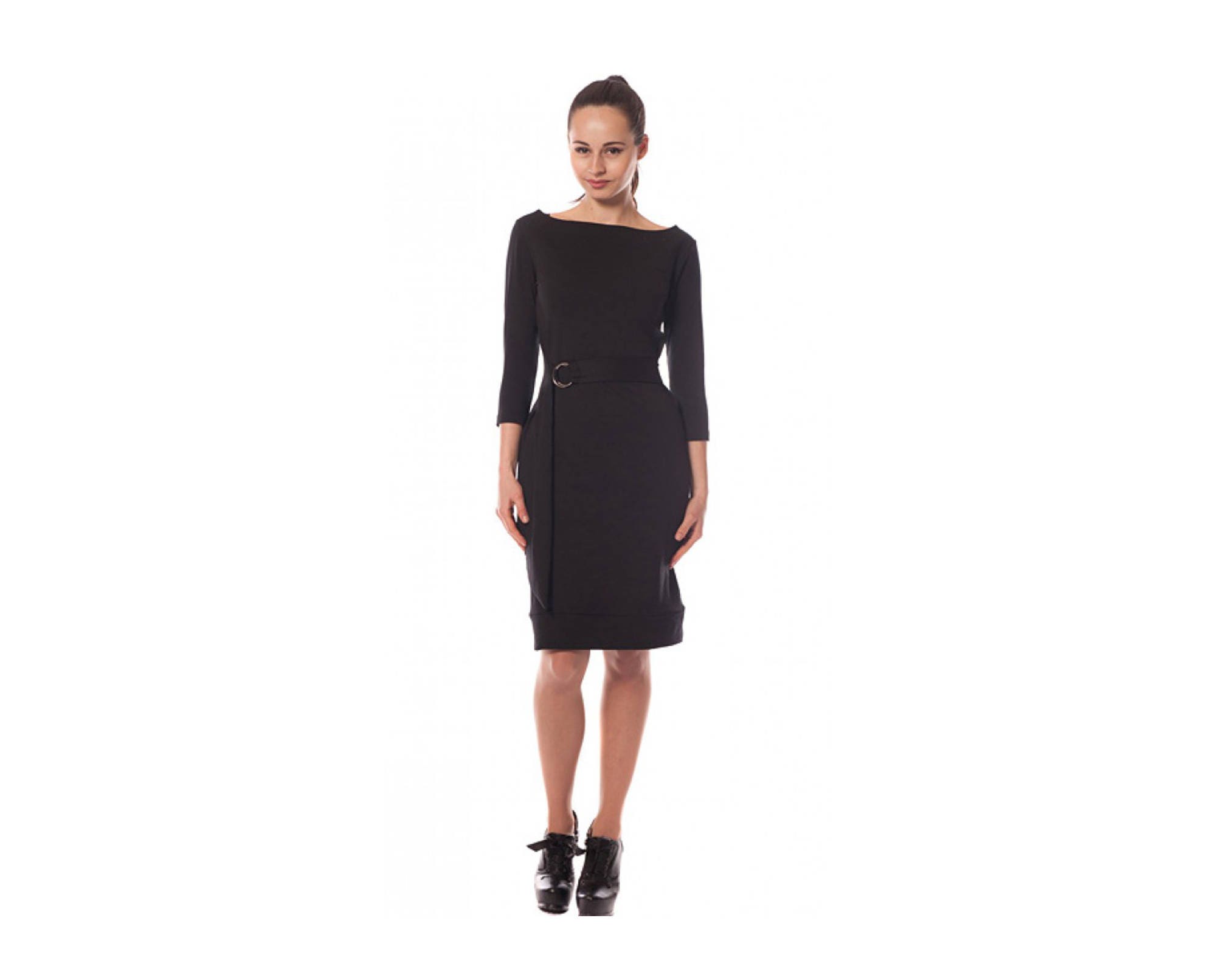 midi length black dress with sleeves