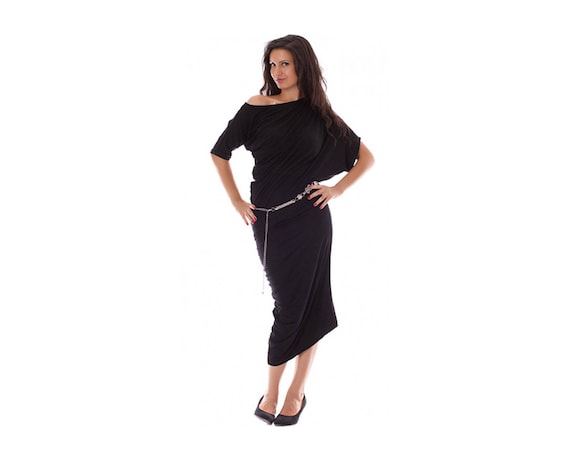 black knee length dress with 3 4 sleeves ANGELINA V-Neck 3/4 Sleeve Knee-Length Fit N Flare Dress Black main image 1