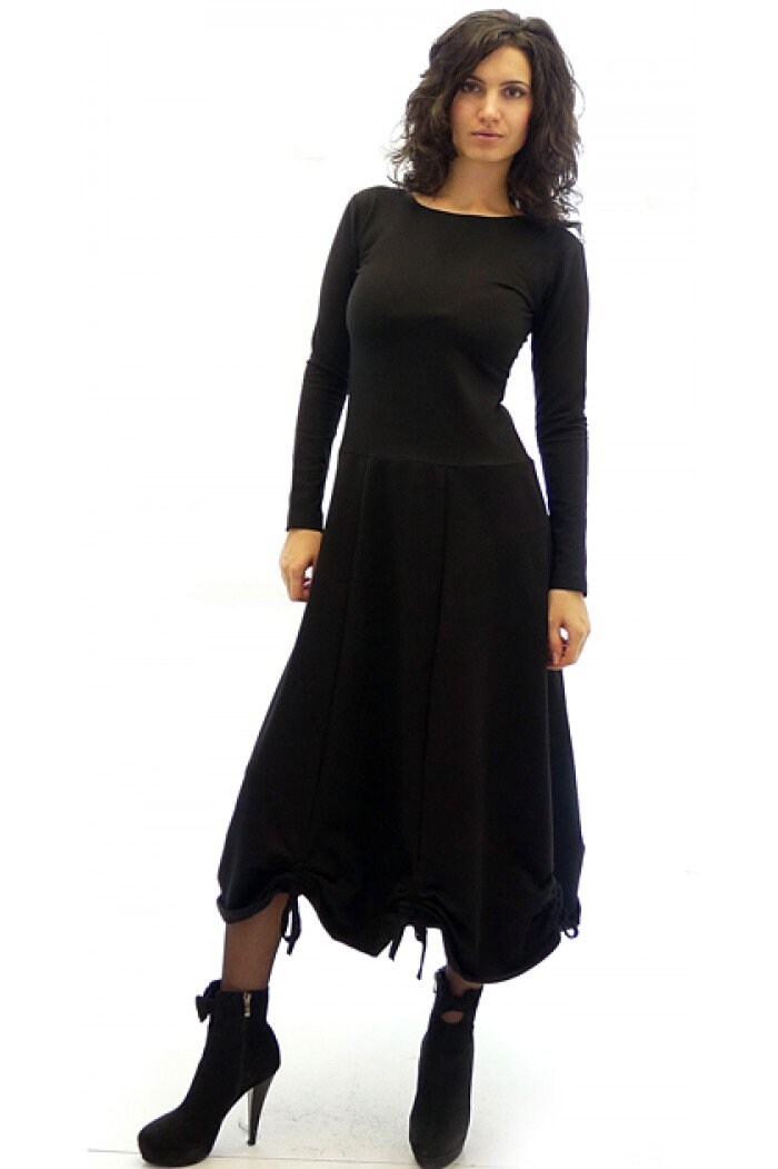 Below the Knee Dress / Black Dress / Long Sleeve Dress / Midi Dress / Maxi  Dress / Plus Size Dress / Flared Dress / Casual Dress - Etsy