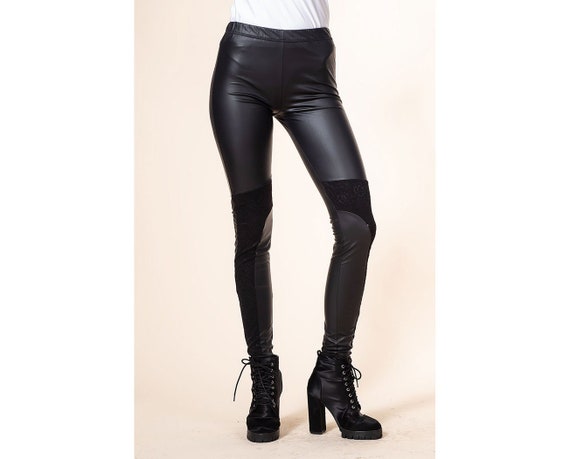 Leather Leggings With Lace Elements / Faux Leather Leggings