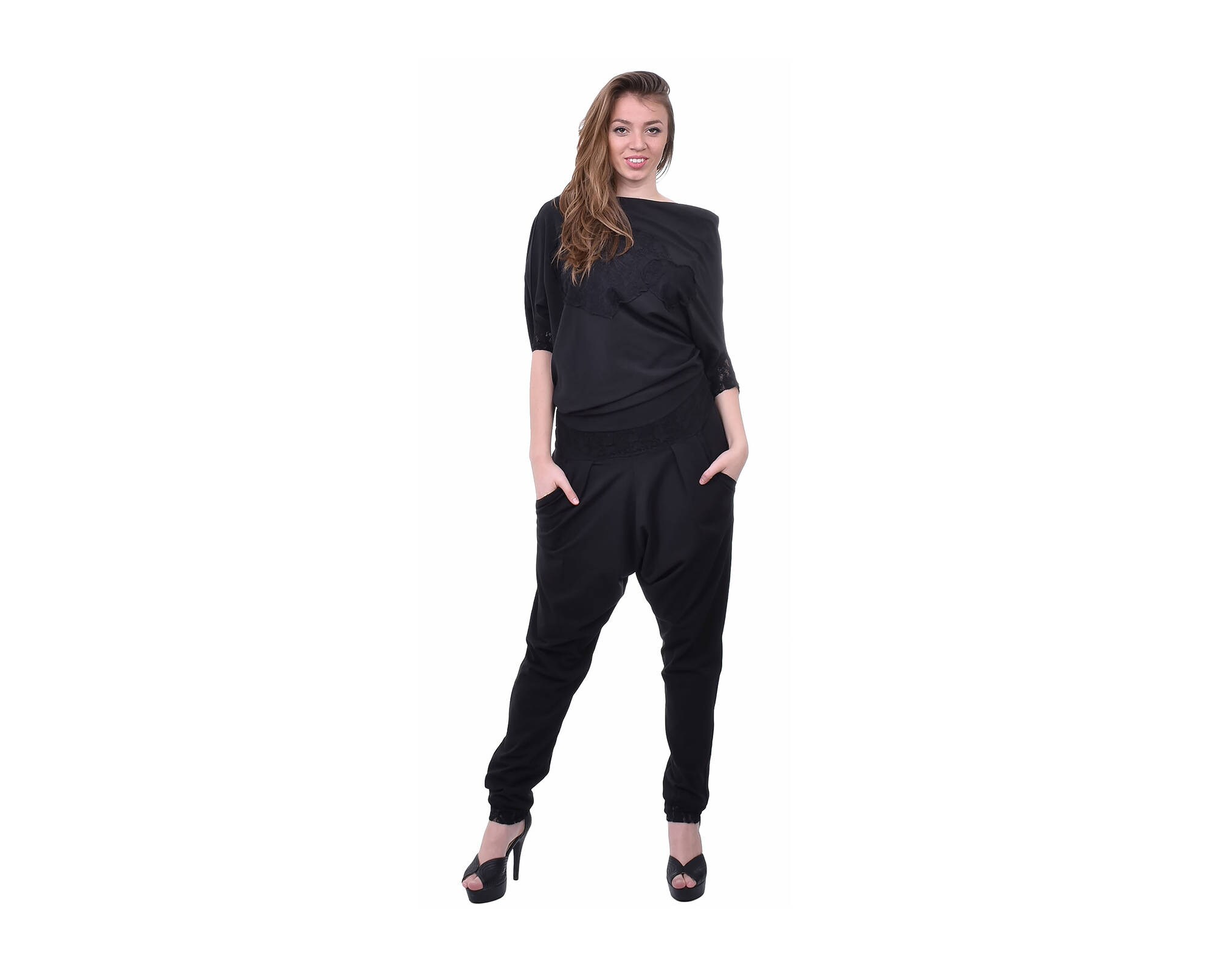 Drop Crotch Jumpsuit Harem Jumpsuit Black Jumpsuit Plus Etsy