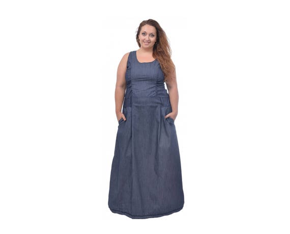 Plus size blue jean maxi dress online