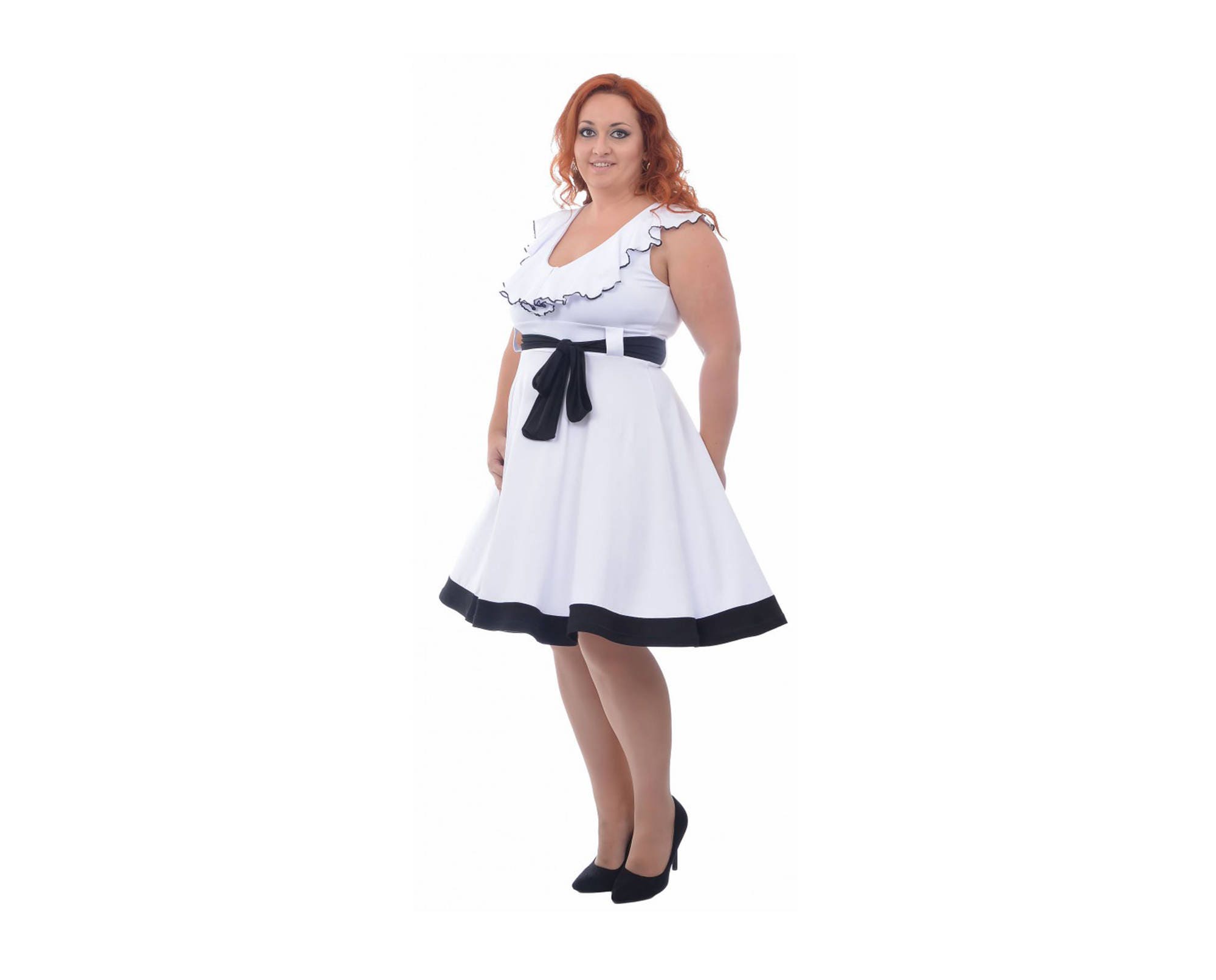 Midi White dress with knee length / knee length dress / plus size maxi dress / jersey casual dress / tulip flared dress / bubble dress