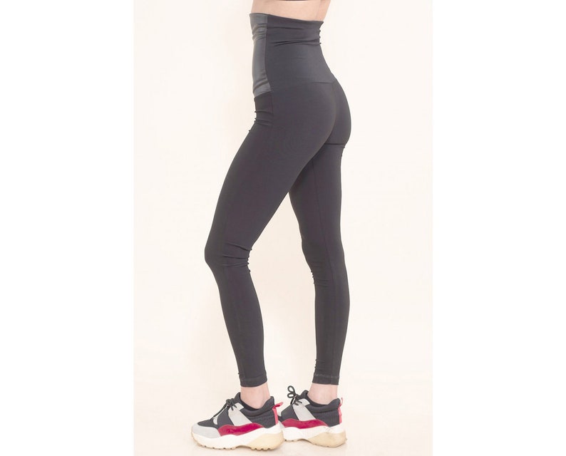 High Waist Leggings / leather leggings / black leggings / faux leather leggings / yoga pants / women leggings / elastic waist leggings image 3