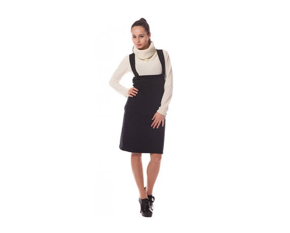black overall dress knee length