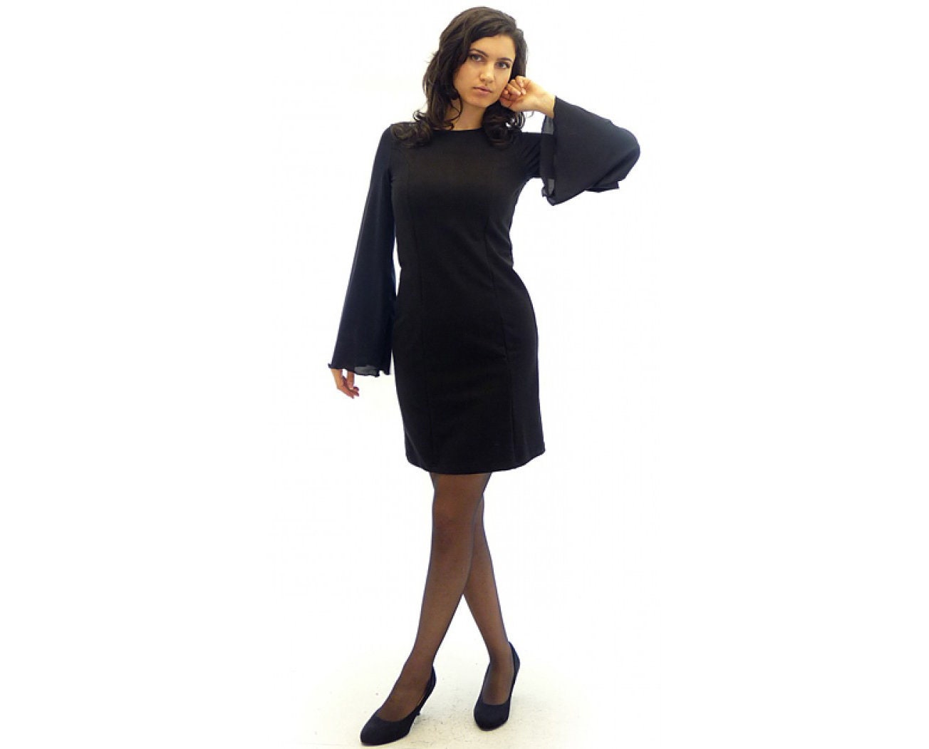 Bell sleeve knee length dress hotsell