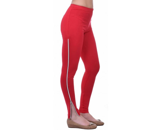 Red Leggings / Plus Size Leggings / Women Leggings / Leggings With Zipper /  Jersey Leggings / Long Leggings -  Canada