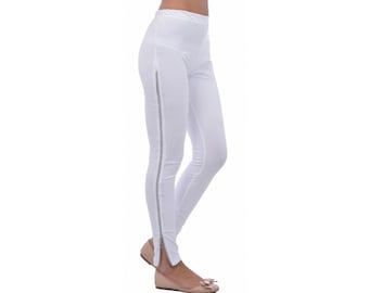 Witte legging / plus size leggings / dames leggings / leggings met rits / jersey leggings / lange leggings