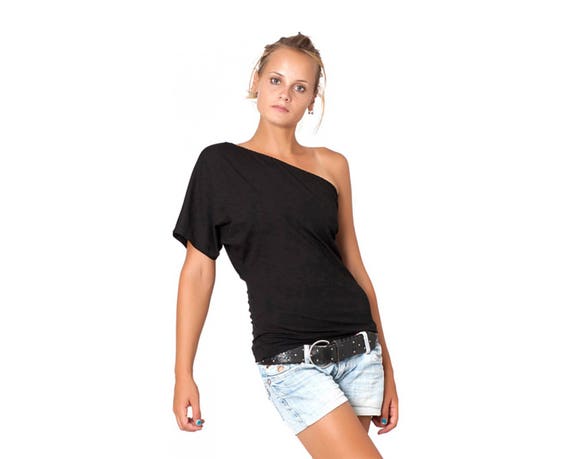 Ladies black one shoulder top Clearance