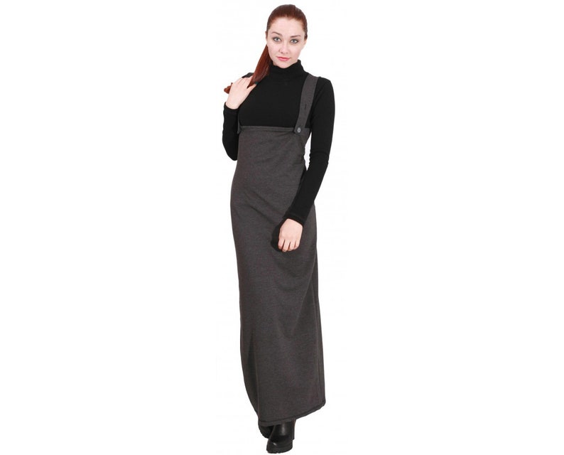 Black pinafore / long pinafore / floor length pinafore / winter pinafore / plus size pinafore / maxi pinafore / bodycon pinafore image 9