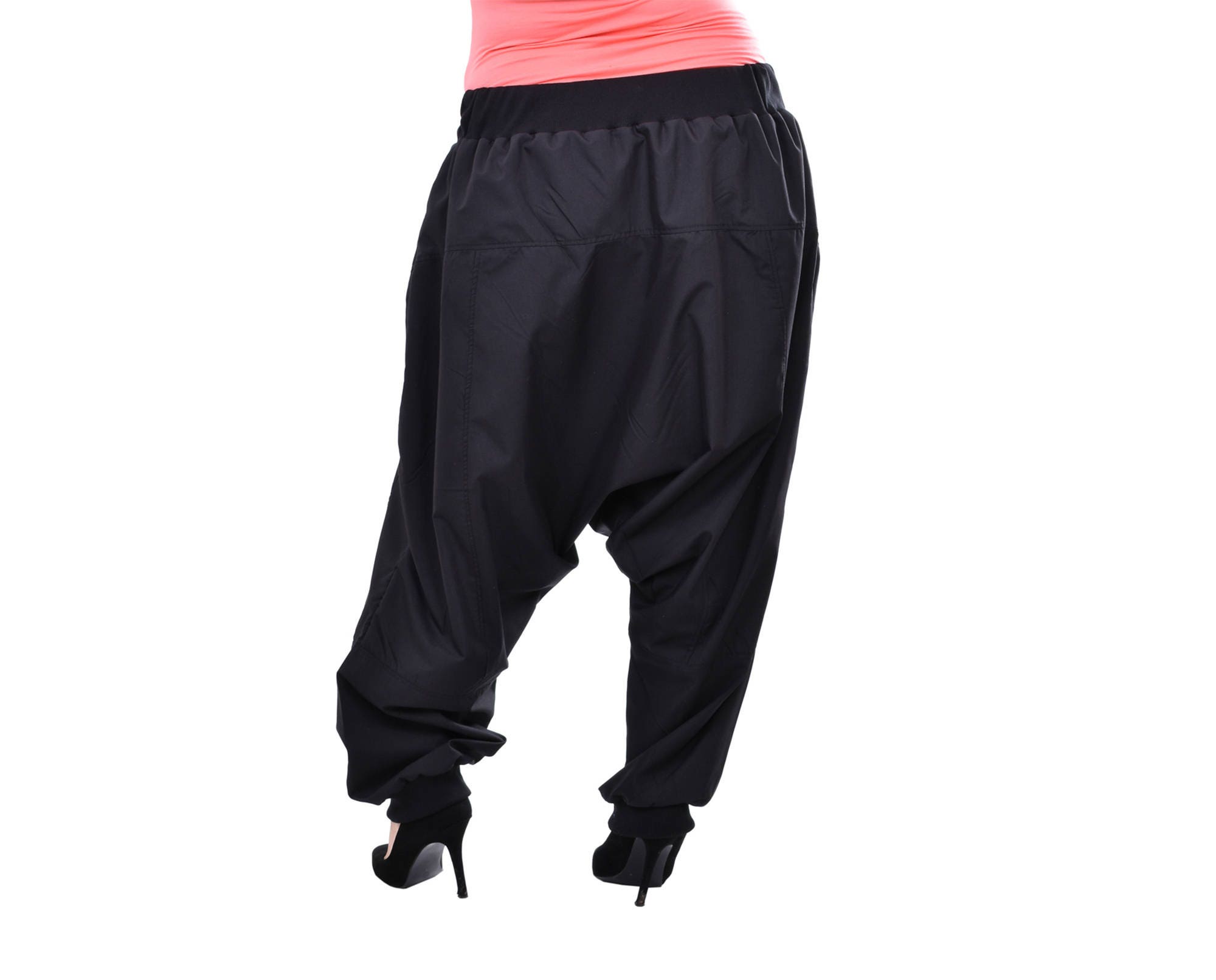 Black Drop Crotch Pants Black Harem Plus Size Maxi Pants | Etsy