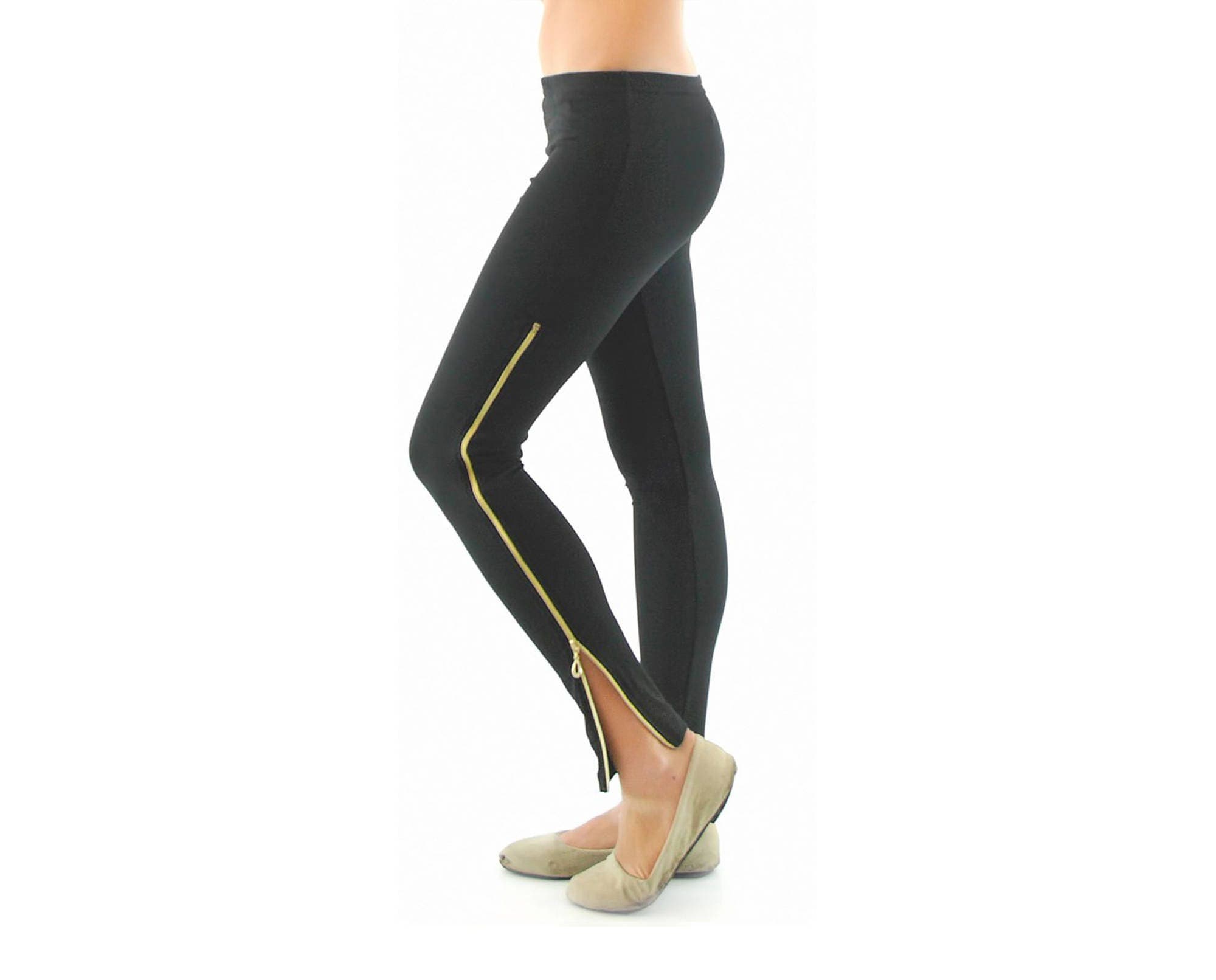 Black leggings with gold stripe discount