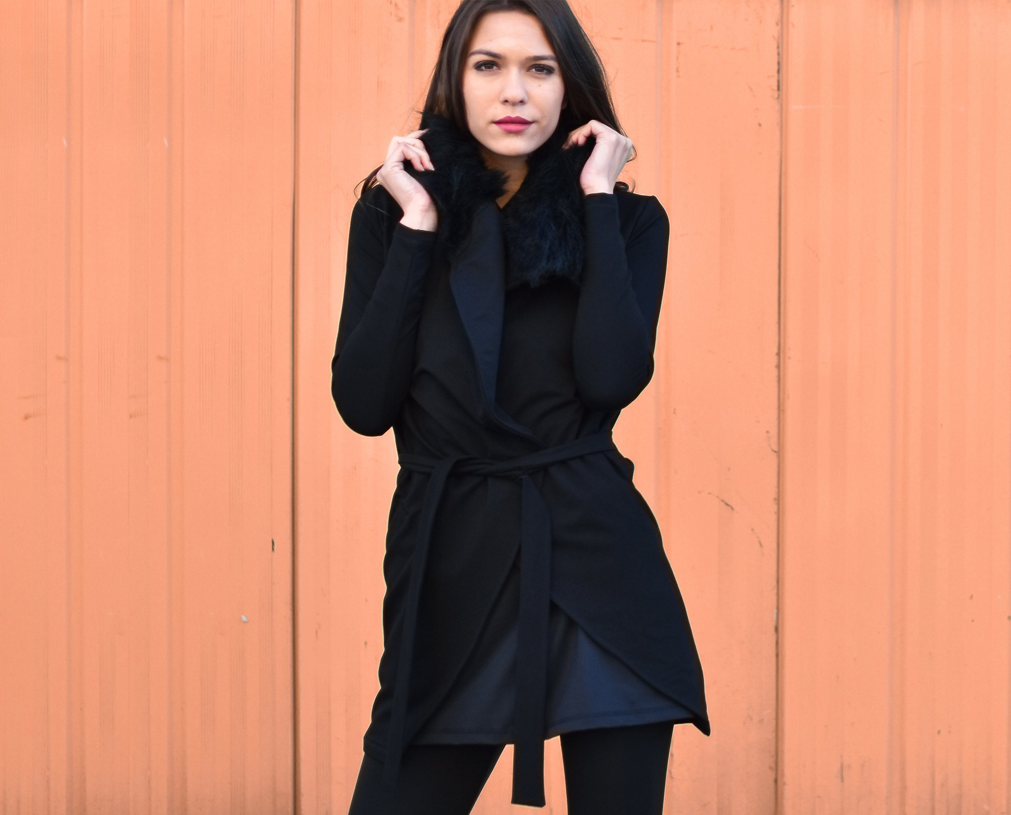 fur collar cardigan plus size