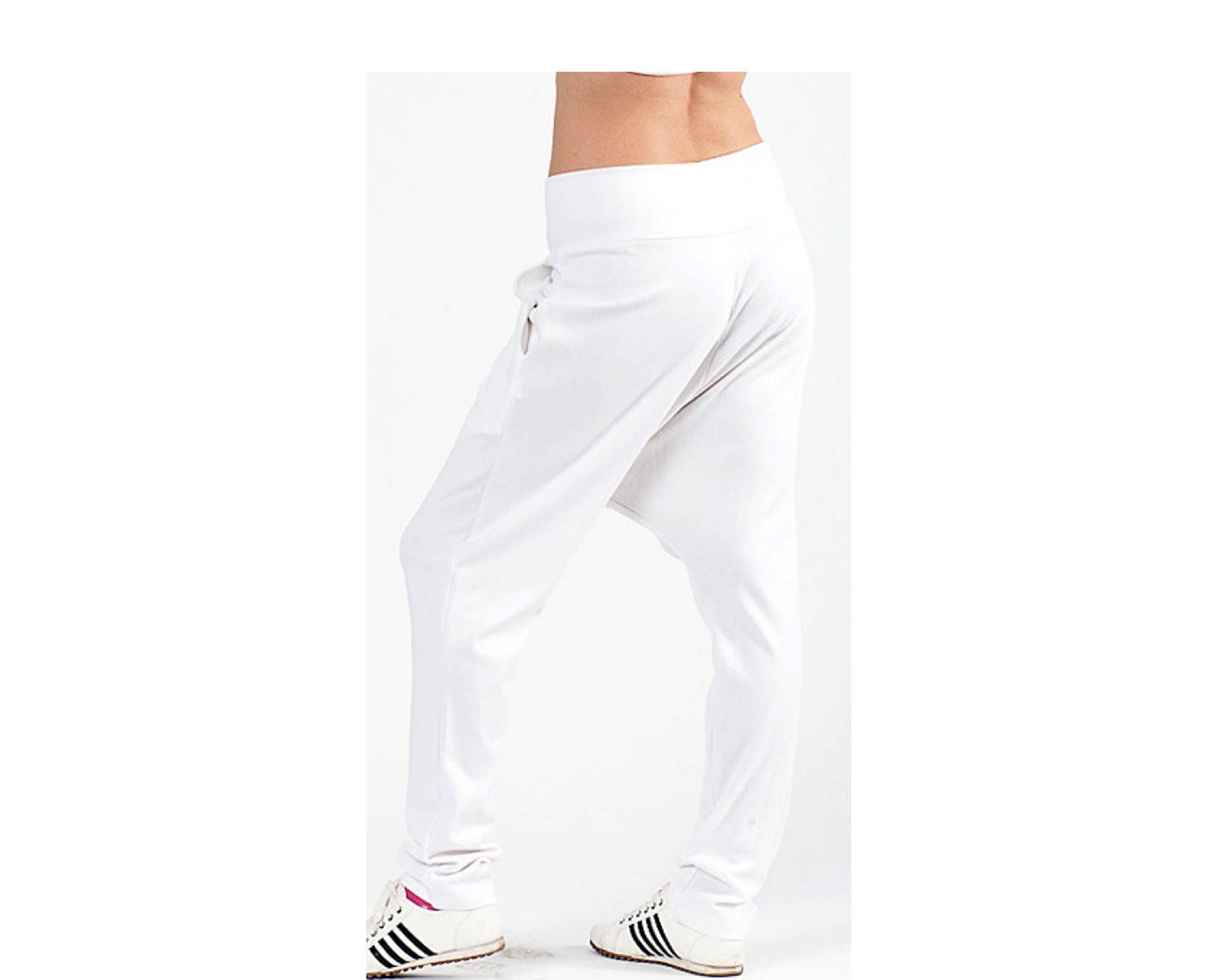 Drop Crotch Pants White Women Pants Harem Pants Wide Leg Etsy