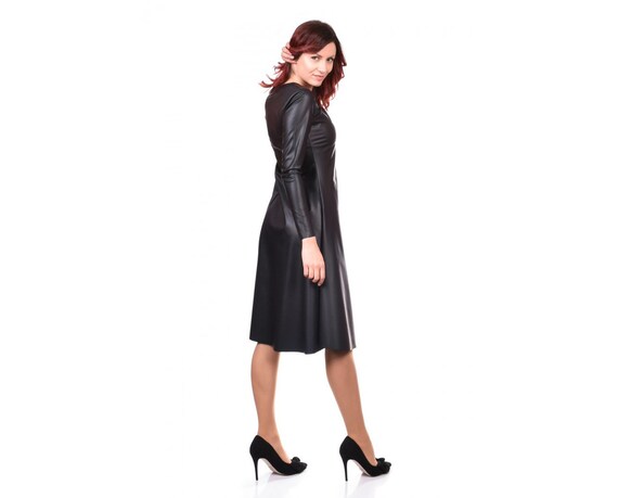 Ezapine Faux Leather Swing Dress Shop Donna Karan New York Faux-Leather  Belted Midi-Dress Saks