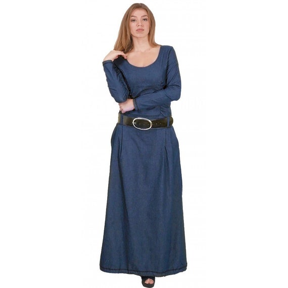 Long Denim Dress / Jeans Dress / Midi Dress / Long Sleeve Dress / Casual  Dress / Plus Size Maxi Dress / Floor Length Dress / Flared Dress -   Canada