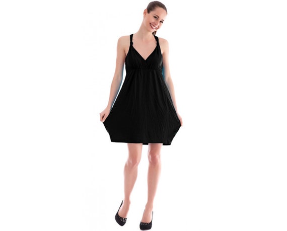 Black Tank Top Dress With Above the Knee Length / Short Midi Dress / Jersey  Casual Bubble Dress / Loose Strap Dress / Plus Size Maxi Dress