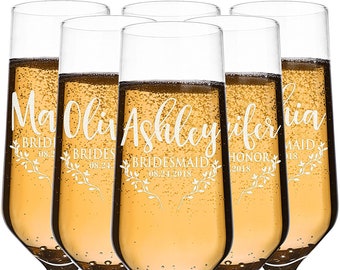 Bridesmaids Glasses Personalized Bridesmaid Champagne Flutes, Bachelorette Party Champagne Glasses, Bridesmaid Gifts, Wedding Party